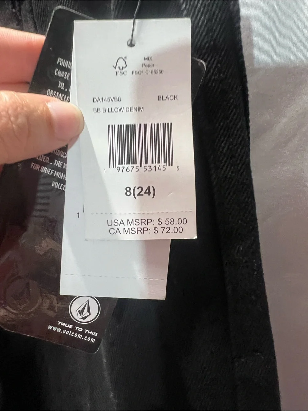 Volcom‎ Boys 8 Black Straight Jeans